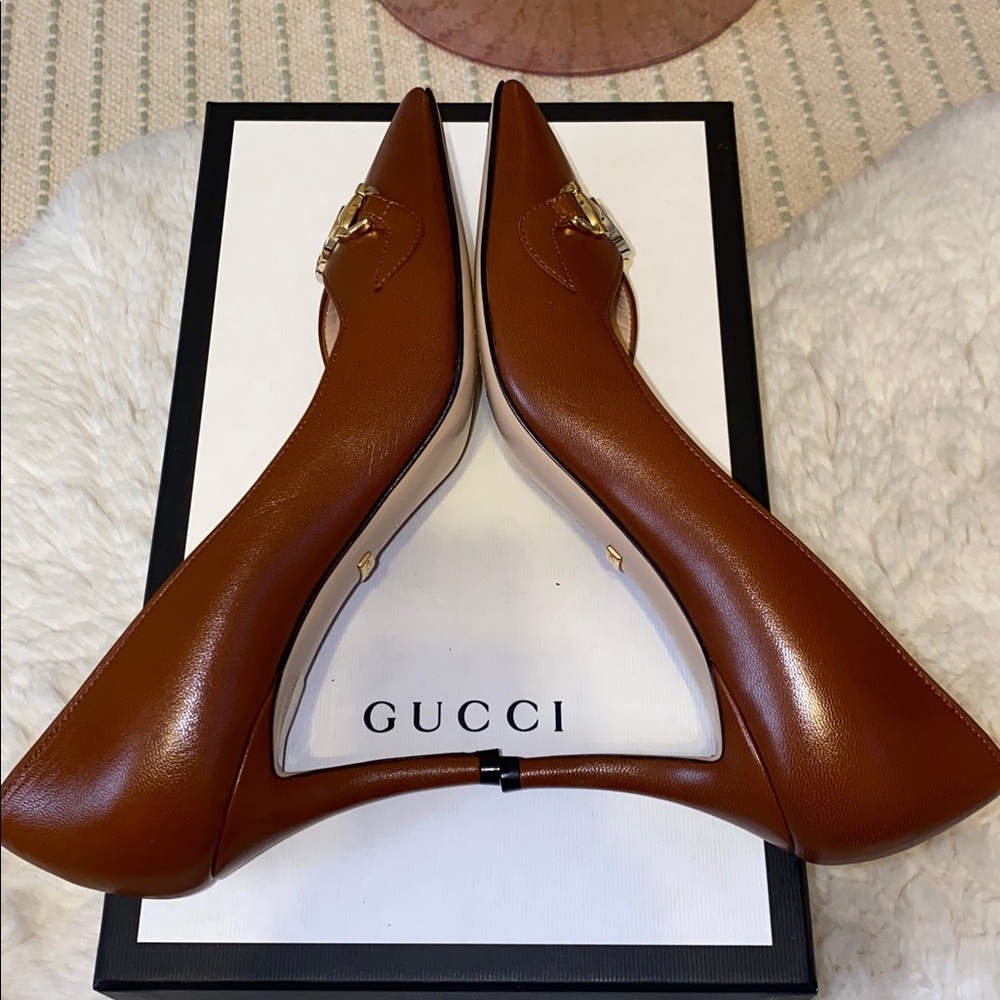 Gucci Brown Leather Heels with GG Horsebit Accents - Picture 7 of 14